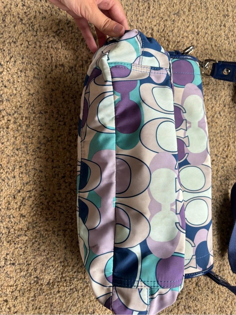Coach Multicolor Signature Print Crossbody in Navy, Teal & Lavender